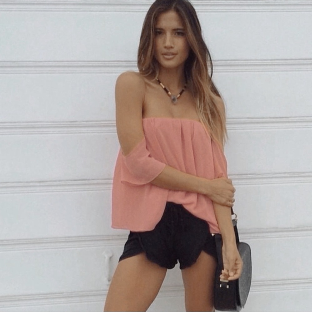 Tbags Los Angeles Women's Blush Pink Short Sleeve Peasant Top
